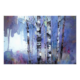 雪が降る魔法の樺の木 フォトプリント           
