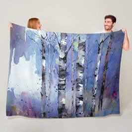 雪が降る魔法の樺の木 フリースブランケット