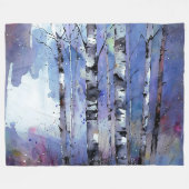 雪が降る魔法の樺の木 フリースブランケット (正面(横))