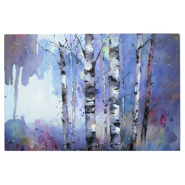雪が降る魔法の樺の木 メタルプリント