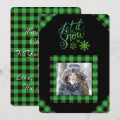 雪が降る グリーンバッファローチェック フォト ホリデーカード (正面/裏面)