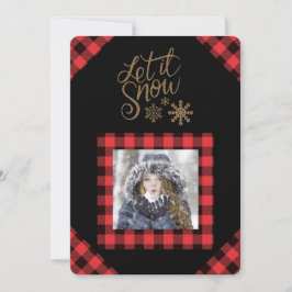 雪が降る レッド バッファロー チェック フォト ホリデー カード