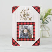 雪が降る レッド バッファロー チェック フォト ホリデー カード (スタンド正面)