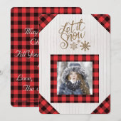 雪が降る レッド バッファロー チェック フォト ホリデー カード (正面/裏面)