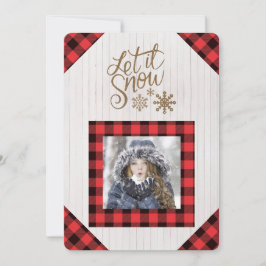 雪が降る レッド バッファロー チェック フォト ホリデー カード