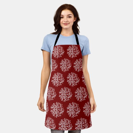 雪が降る 冬の雪の結晶 ホリデーシーズン エプロン (着用した状態)