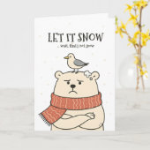 雪が降る… - 笑えるホッキョクグマのクリスマスカード カード (黄色い花)
