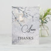 雪きらめく冬の結婚式の写真サンキューカード サンキューカード (スタンド正面)