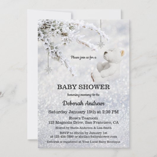 雪きらめく冬ベビーシャワー招待状 招待状 (正面)