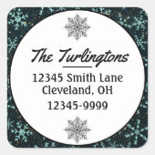 雪きらめく片ホワイトブルー差出人住所 スクエアシール (正面)