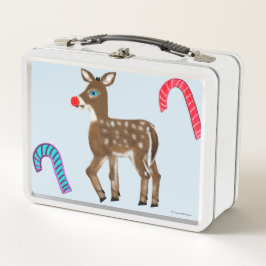 雪すごい青アイドトナカイのクリスマスツリー メタルランチボックス