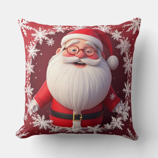 雪すてき片に囲まれたサンタクロース クッション (正面)