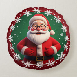 雪すてき片に囲まれたサンタクロース ラウンドクッション