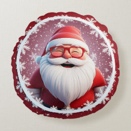 雪すてき片に囲まれたサンタクロース ラウンドクッション