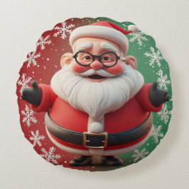 雪すてき片に囲まれたサンタクロース ラウンドクッション