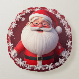 雪すてき片に囲まれたサンタクロース ラウンドクッション