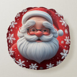 雪すてき片に囲まれたサンタクロース ラウンドクッション