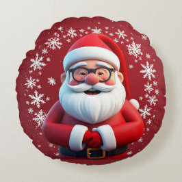 雪すてき片に囲まれたサンタクロース ラウンドクッション