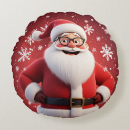 雪すてき片に囲まれたサンタクロース ラウンドクッション