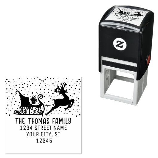 雪そりとトナカイのクリスマスの名前アドレス セルフインキングスタンプ (インサイチュ)