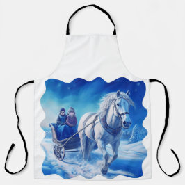 雪そりに乗った2人の若い女の子 エプロン