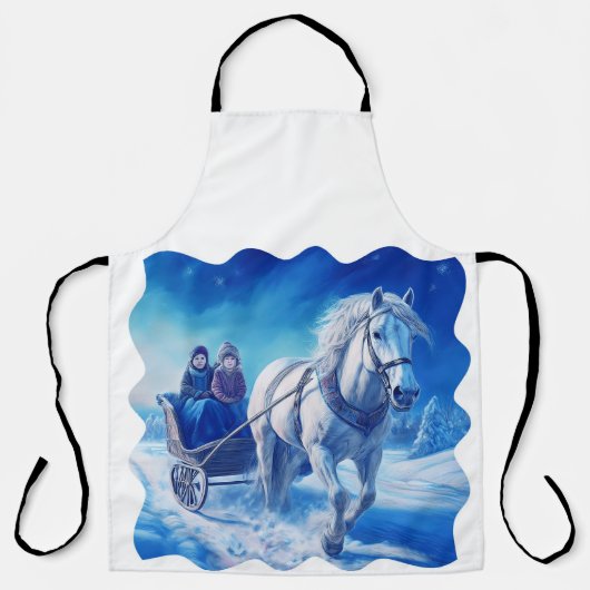 雪そりに乗った2人の若い女の子 エプロン (正面)