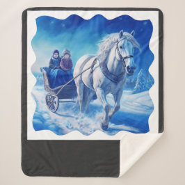 雪そりに乗った2人の若い女の子 シェルパブランケット