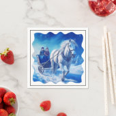 雪そりに乗った2人の若い女の子 スタンダードカクテルナプキン (インサイチュ)