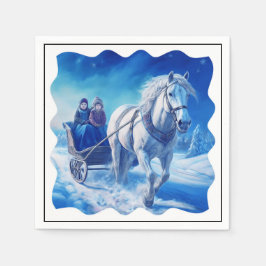 雪そりに乗った2人の若い女の子 スタンダードカクテルナプキン