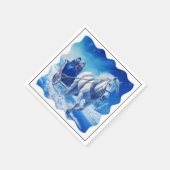 雪そりに乗った2人の若い女の子 スタンダードカクテルナプキン (角)