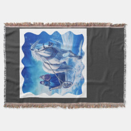 雪そりに乗った2人の若い女の子 スローブランケット