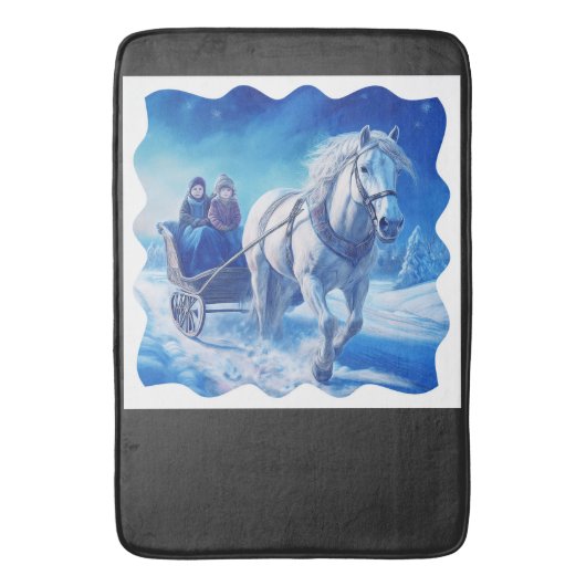 雪そりに乗った2人の若い女の子 バスマット (正面縦)