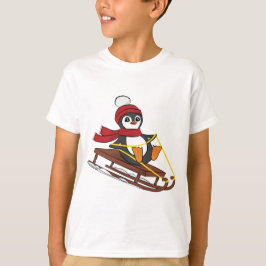 雪そりペンギンかわいい動物の冬 Tシャツ