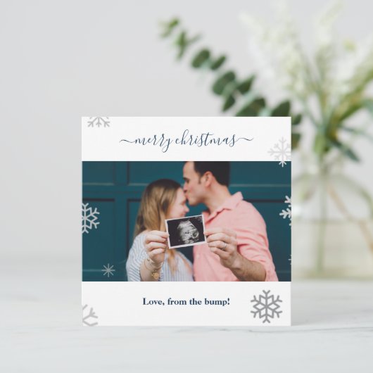 雪だらけの写真での楽しいクリスマス シーズンカード (スタンド正面)