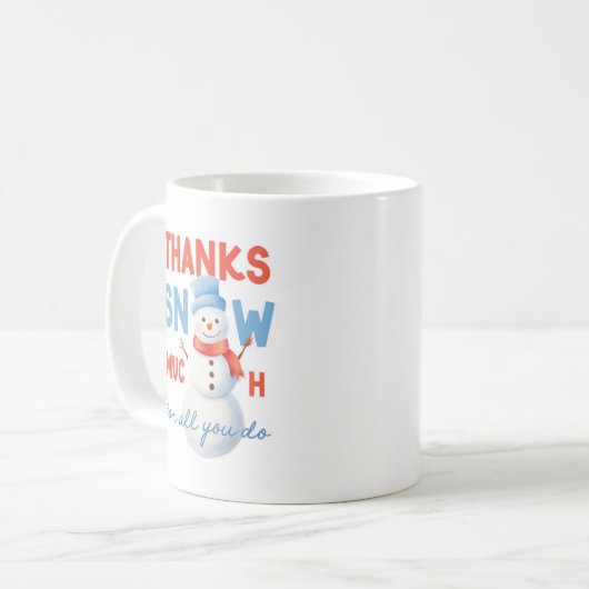 雪だるまありがとう雪の多くのギフト コーヒーマグカップ (正面左)