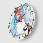 雪だるまおもしろいとペンギンの冬のセレナード ラージ壁時計 (傾斜)