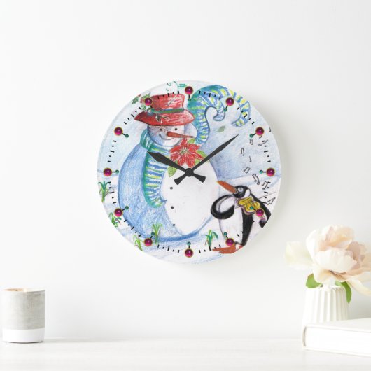 雪だるまおもしろいとペンギンの冬のセレナード ラージ壁時計 (ホーム)