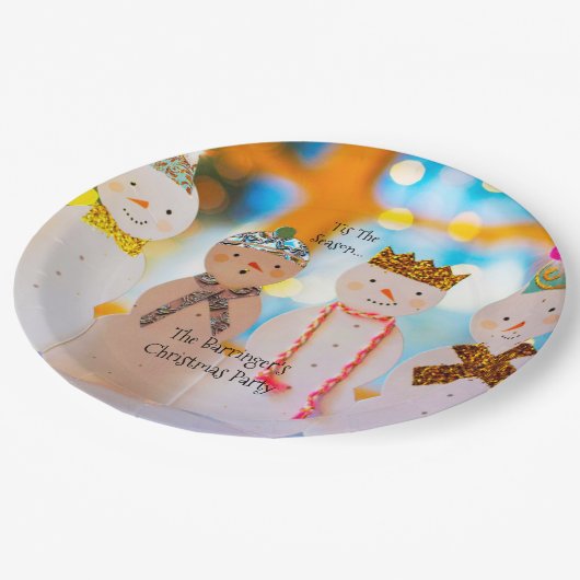 雪だるまおもしろいエレガントクリスマスパーティー ペーパープレート (アングル)