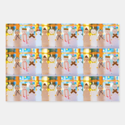 雪だるまおもしろいエレガントクリスマス ラッピングペーパーシート (正面3)