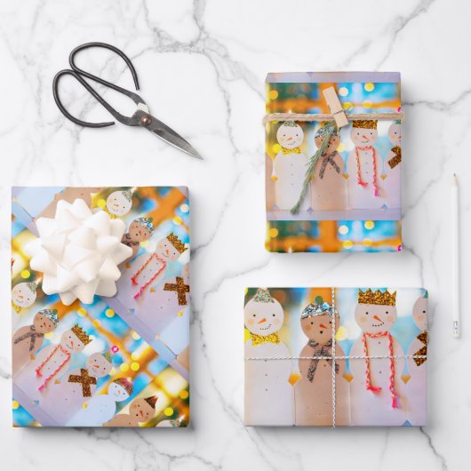 雪だるまおもしろいエレガントクリスマス ラッピングペーパーシート (正面)
