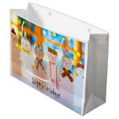 雪だるまおもしろいクリスエレガントマス ラージペーパーバッグ (正面アングル)