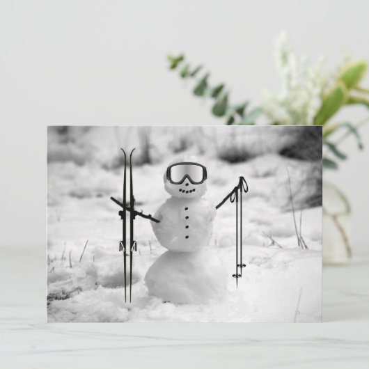 雪だるまおもしろいクリスマスウィンタースポーツスキー旅行 シーズンカード (スタンド正面)