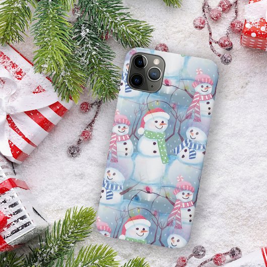 雪だるまおもしろいクリスマスツリーの文字列ライトパターン Case-Mate iPhoneケース