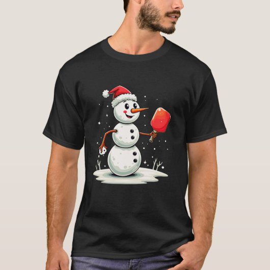 雪だるまおもしろいサンタハットピックボール選手クリスマ Tシャツ (正面)