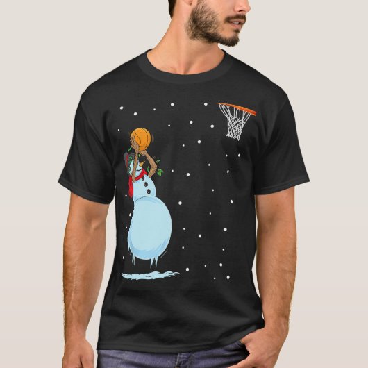 雪だるまおもしろいバスケットボールクリスマスTシャツ Tシャツ (正面)
