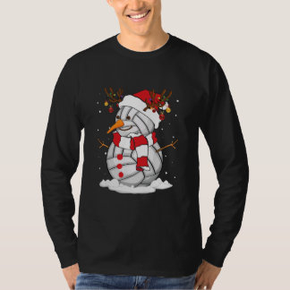 雪だるまおもしろいバレーボールクリスマスパジャマサンタ Tシャツ