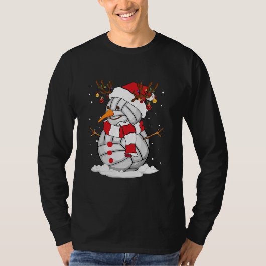 雪だるまおもしろいバレーボールクリスマスパジャマサンタ Tシャツ (正面)