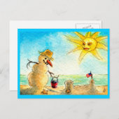 雪だるまおもしろいビーチホリデーバケーションハガキ シーズンポストカード (正面/裏面)