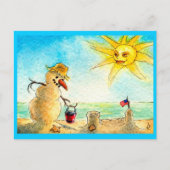 雪だるまおもしろいビーチホリデーバケーションハガキ シーズンポストカード (正面)