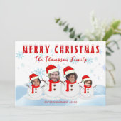 雪だるまおもしろいファミリーメリークリスマスフォト シーズンカード (スタンド正面)